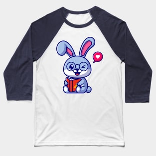 Cute Rabbit With Book Cartoon Baseball T-Shirt